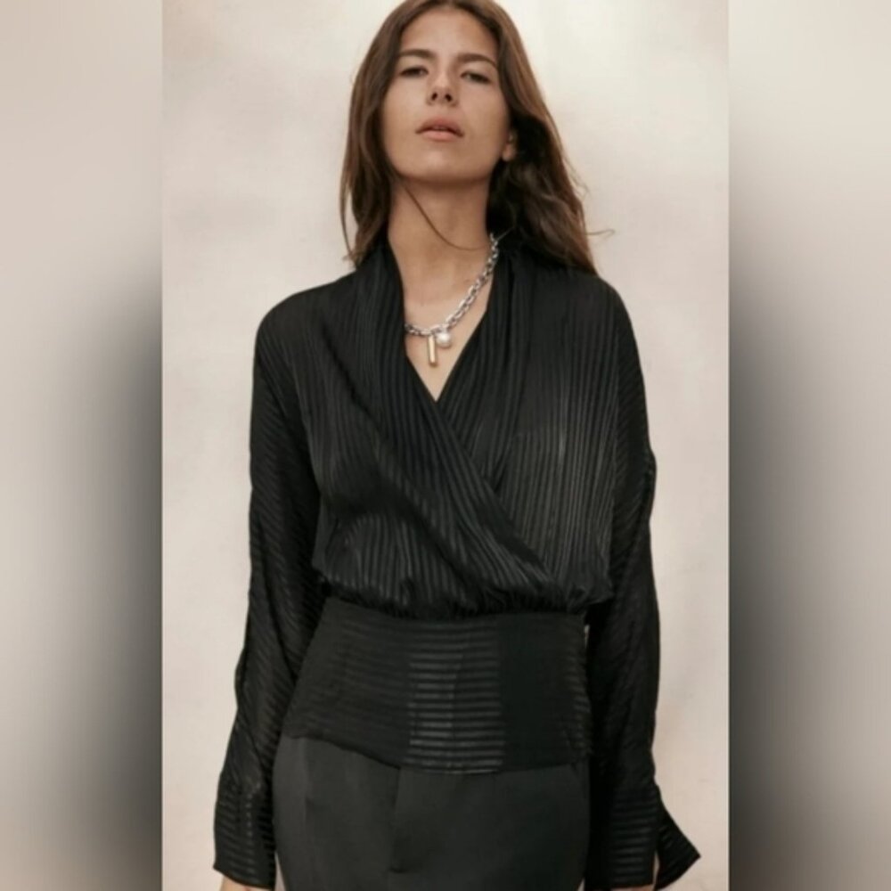NWT Zara Tops | SemiSheer Black Wrap Top Bloe Zw Collection size Medium